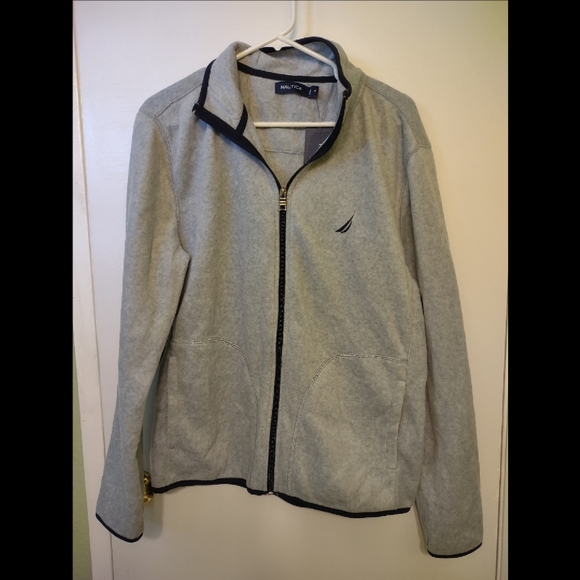 Nautica Fleece Gray Black Trim Polyester Warm Lightweight Zip Up Jacket M NWT - Picture 1 of 5